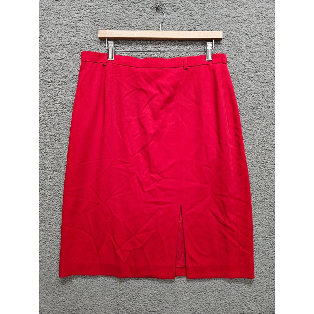 Escada Margaretha Ley Pencil Skirt 44 Red Virgin Wool Vintage Slit Office Wear